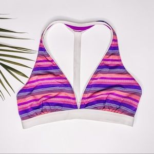 Athleta Racerback Striped Deep V-neck Sports Bra